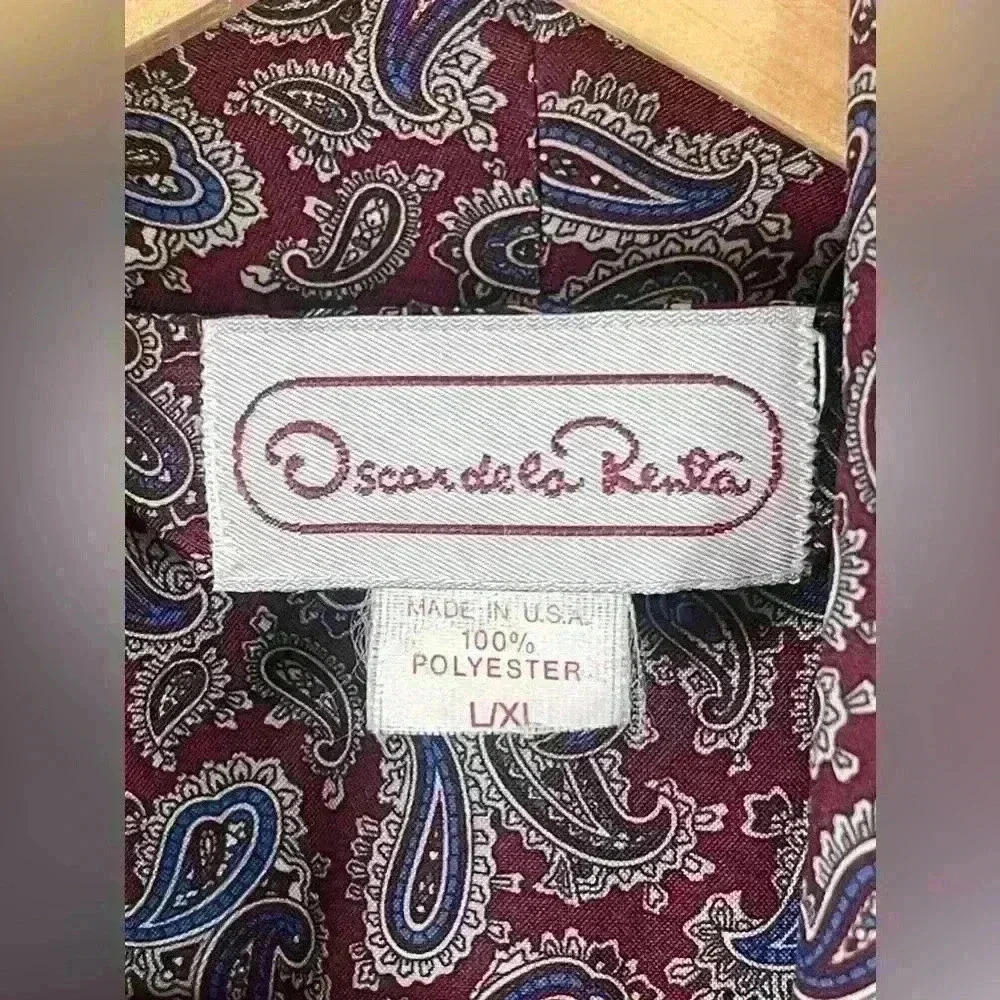 Oscar de la Renta Vintage Maroon and Navy Paisley Robe Men’s size L/XL - Picture 5 of 7